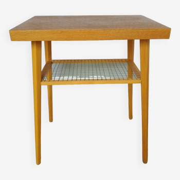 Table d'appoint en bois clair et scoubidou années 60