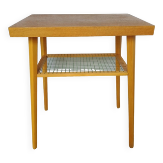 Table d'appoint en bois clair et scoubidou années 60