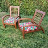 A pair of vintage rope and wood armchairs