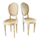 Paire de chaises Louis XVI époque fin XIXe cannages façon damiers