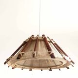 Scandinavian wooden and rope pendant light, 1970s