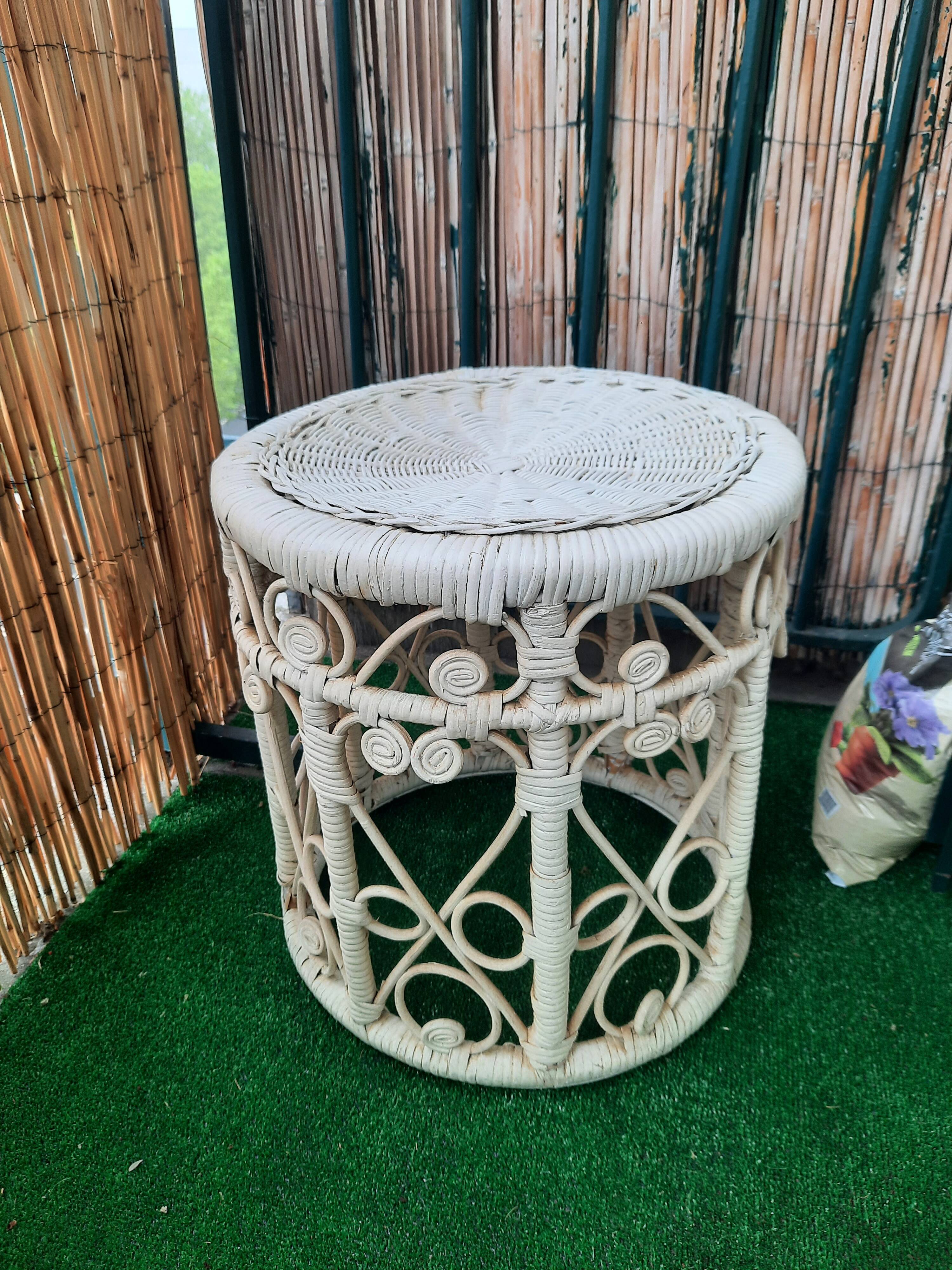 White rattan table