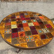 Roche Bobois in 1970s ceramic and wrought iron round coffee table