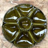 Set of 6 old vintage green ceramic Gien oyster plates
