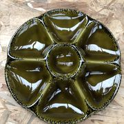 Set of 6 old vintage green ceramic Gien oyster plates