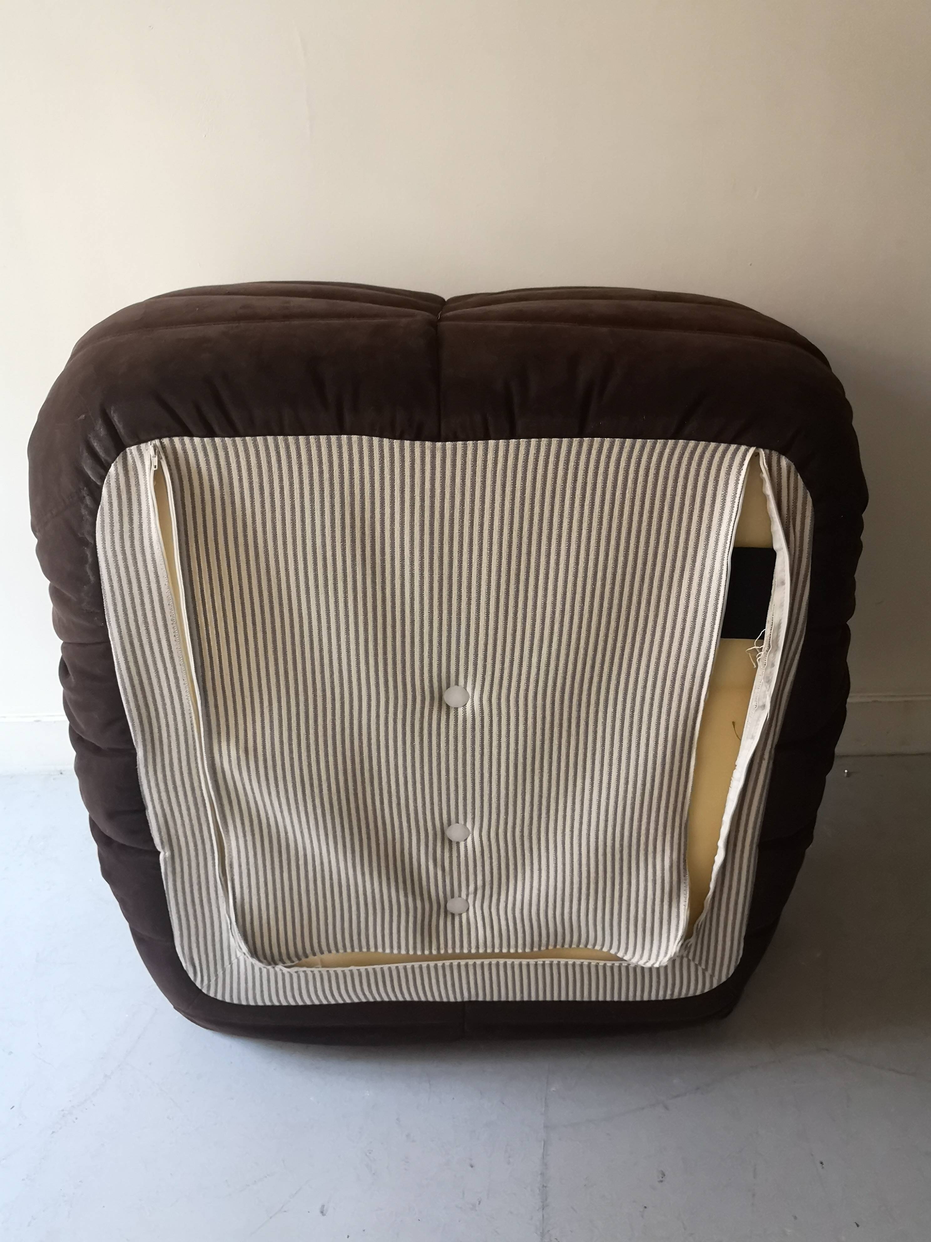 TOGO low chair in chocolate suede, Michel Ducaroy for Ligne Roset 1970