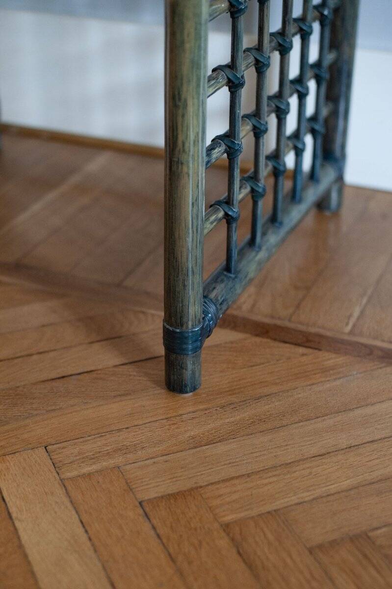 Vintage nesting tables in bamboo with glass top by Gallotti & Radice, 1970, set of 3.