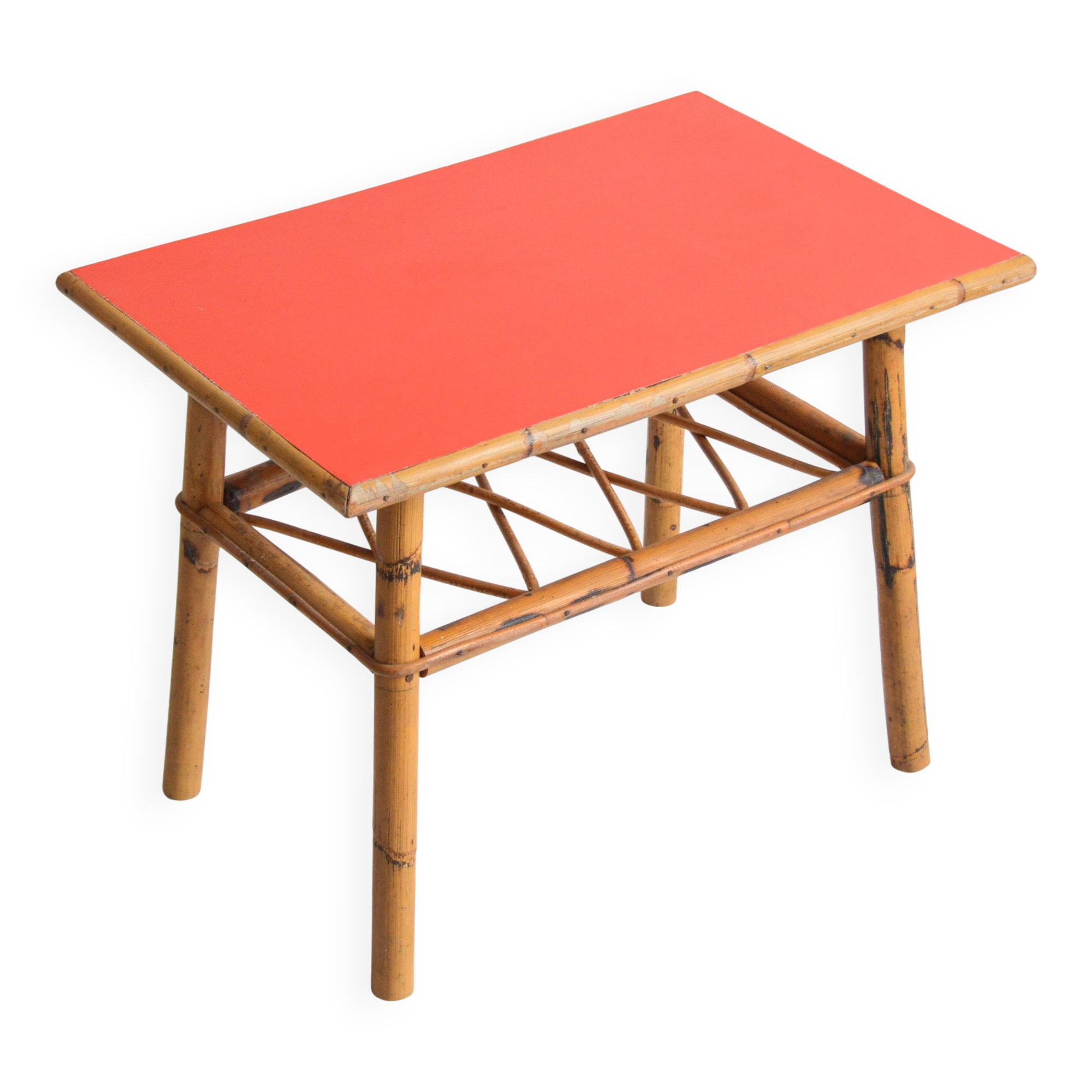 Small coffee table / Side table / Bamboo and rattan end table 1960s