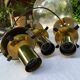 Set of three suspensions in glass and brass Limburg 70s