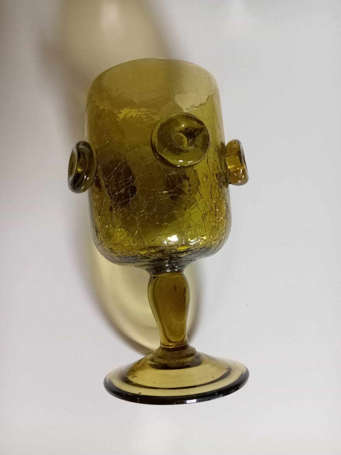 Olive green mouth-blown crackled glass