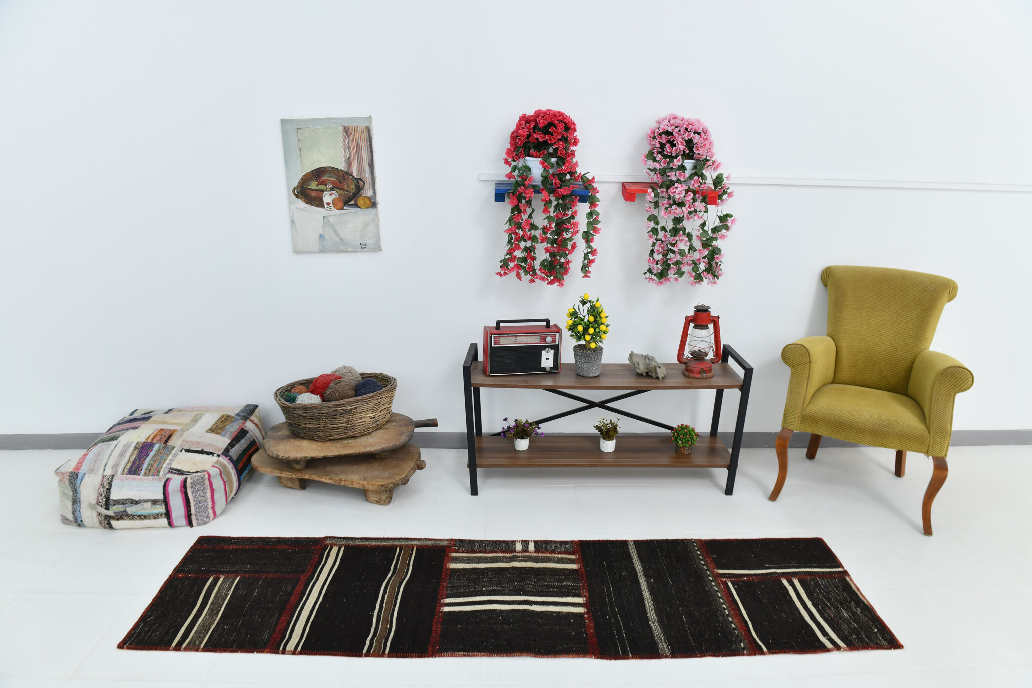 2x8 brown & beige vintage runner rug 66x248cm