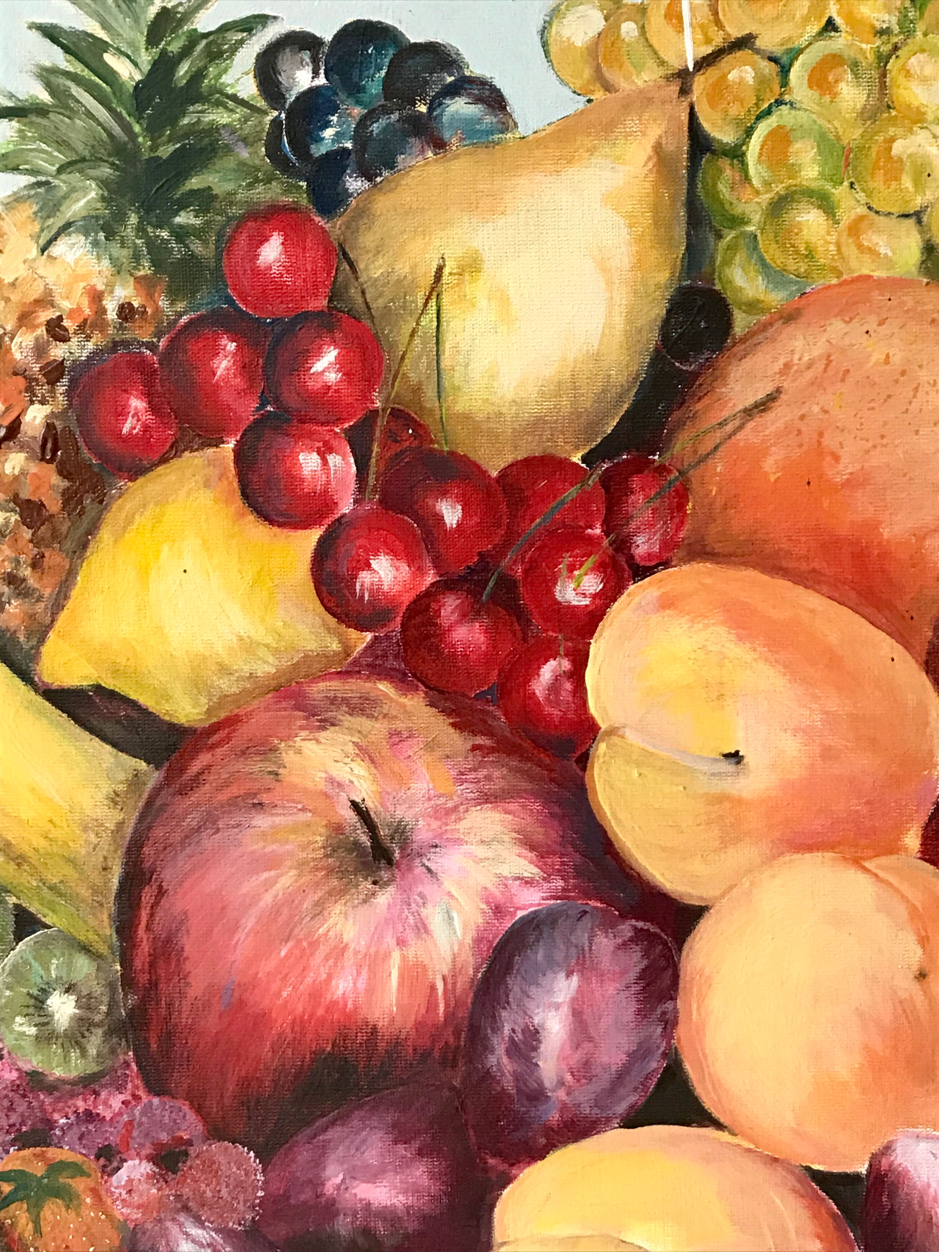 Old painting signed oil on canvas still life fruits