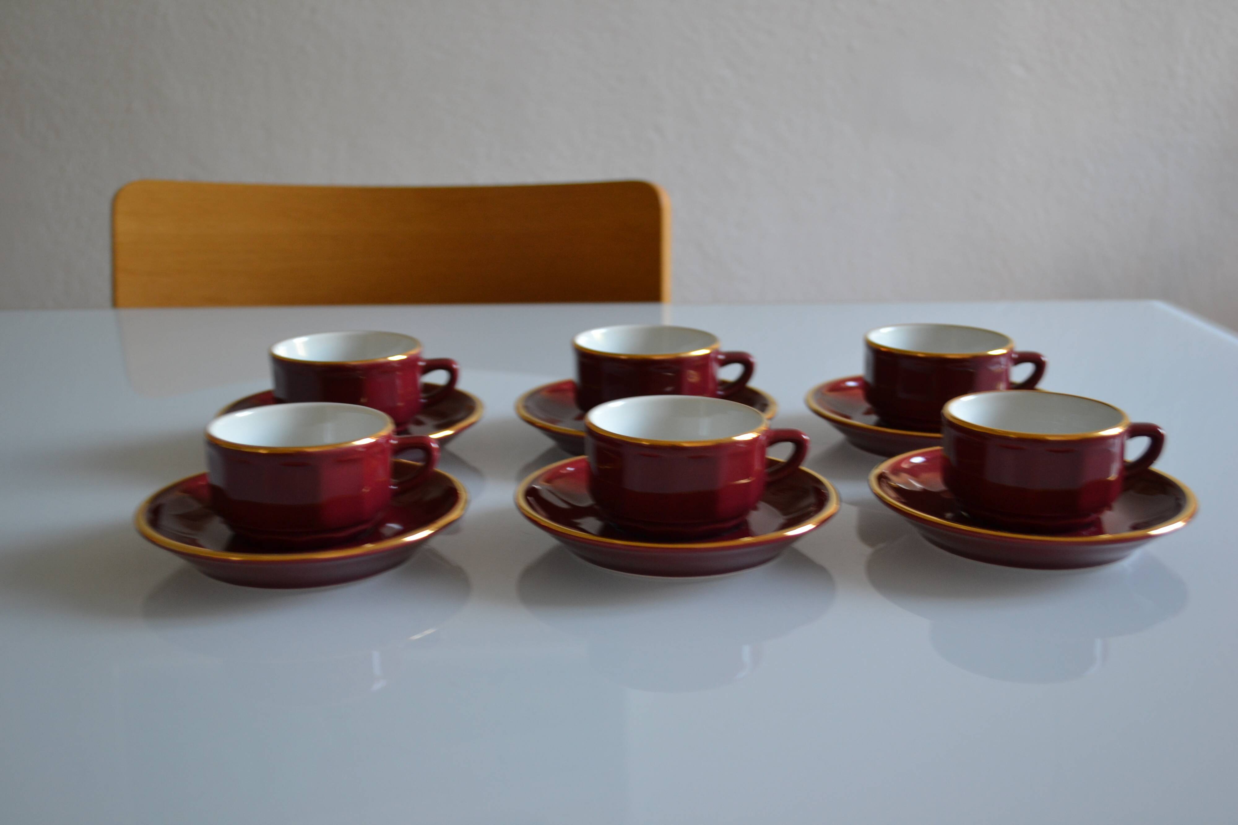 Set of 6 Apilco cups ** Rare colour Bordeaux or Burgundy **