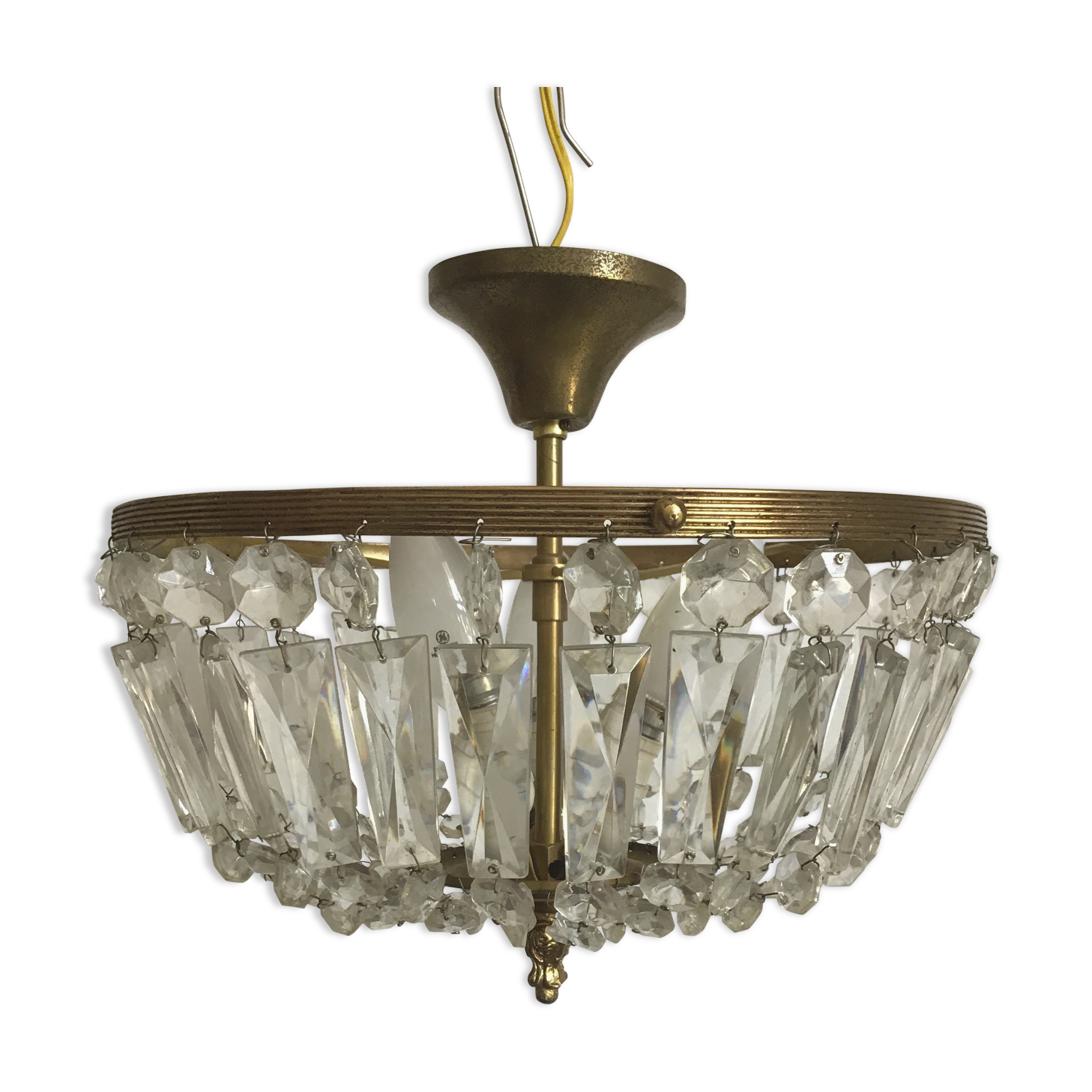 Crystal and brass basket chandelier