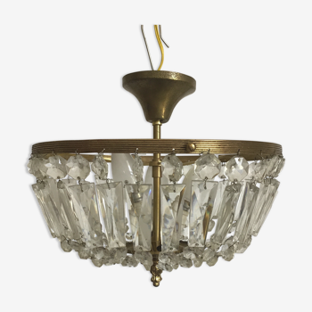 Crystal and brass basket chandelier