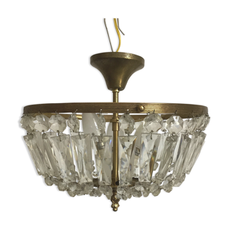 Crystal and brass basket chandelier