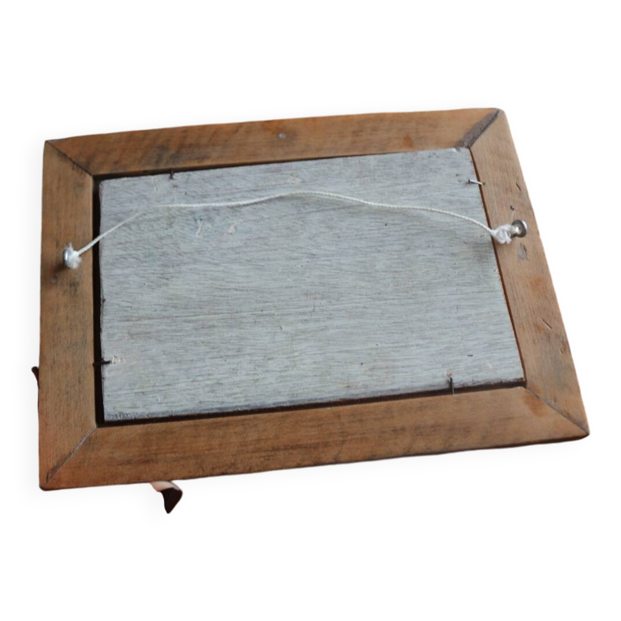 Small oil on panel landscape and old woman