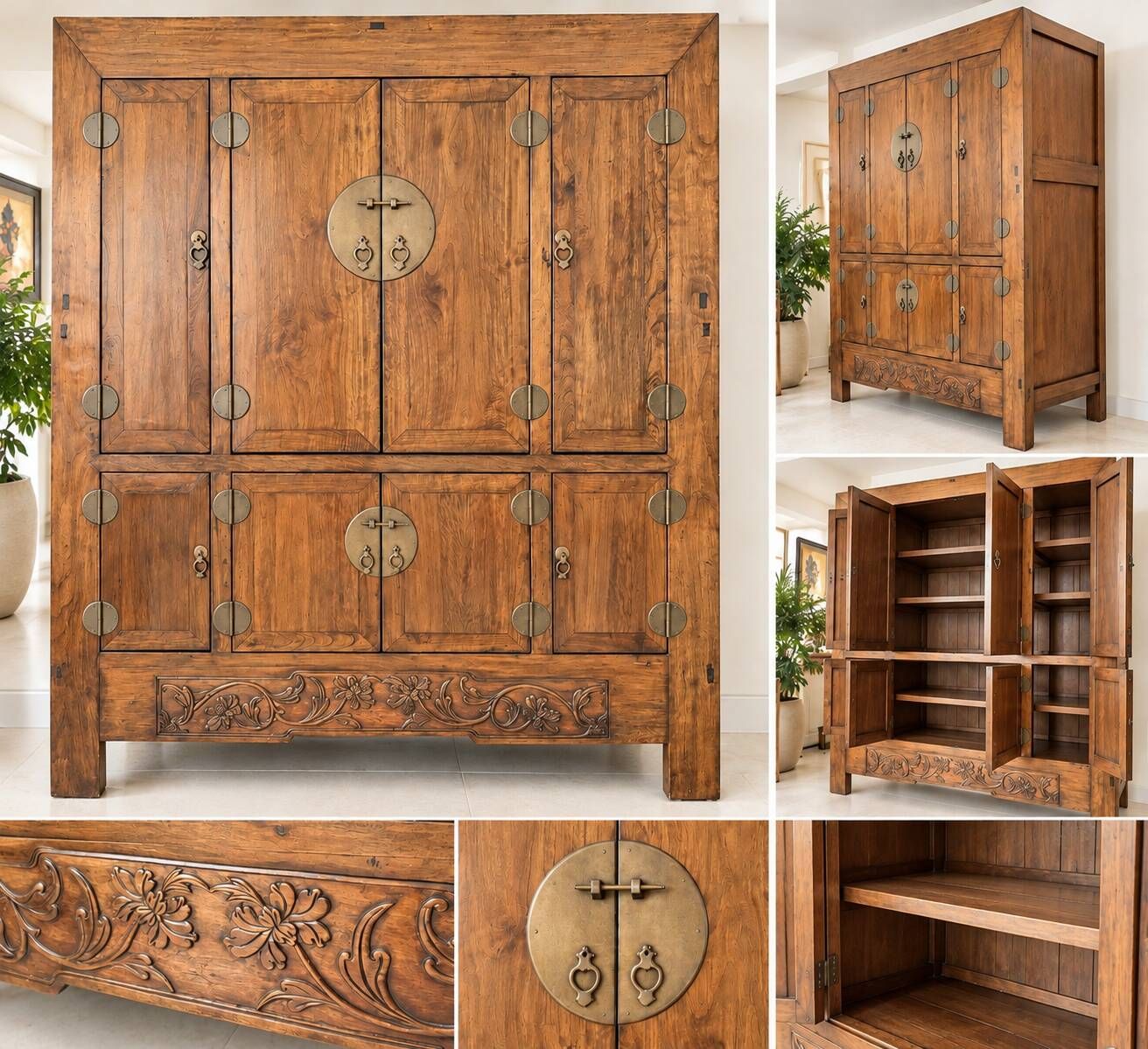 Antique Chinese wardrobe. Solid wood. 8 doors.