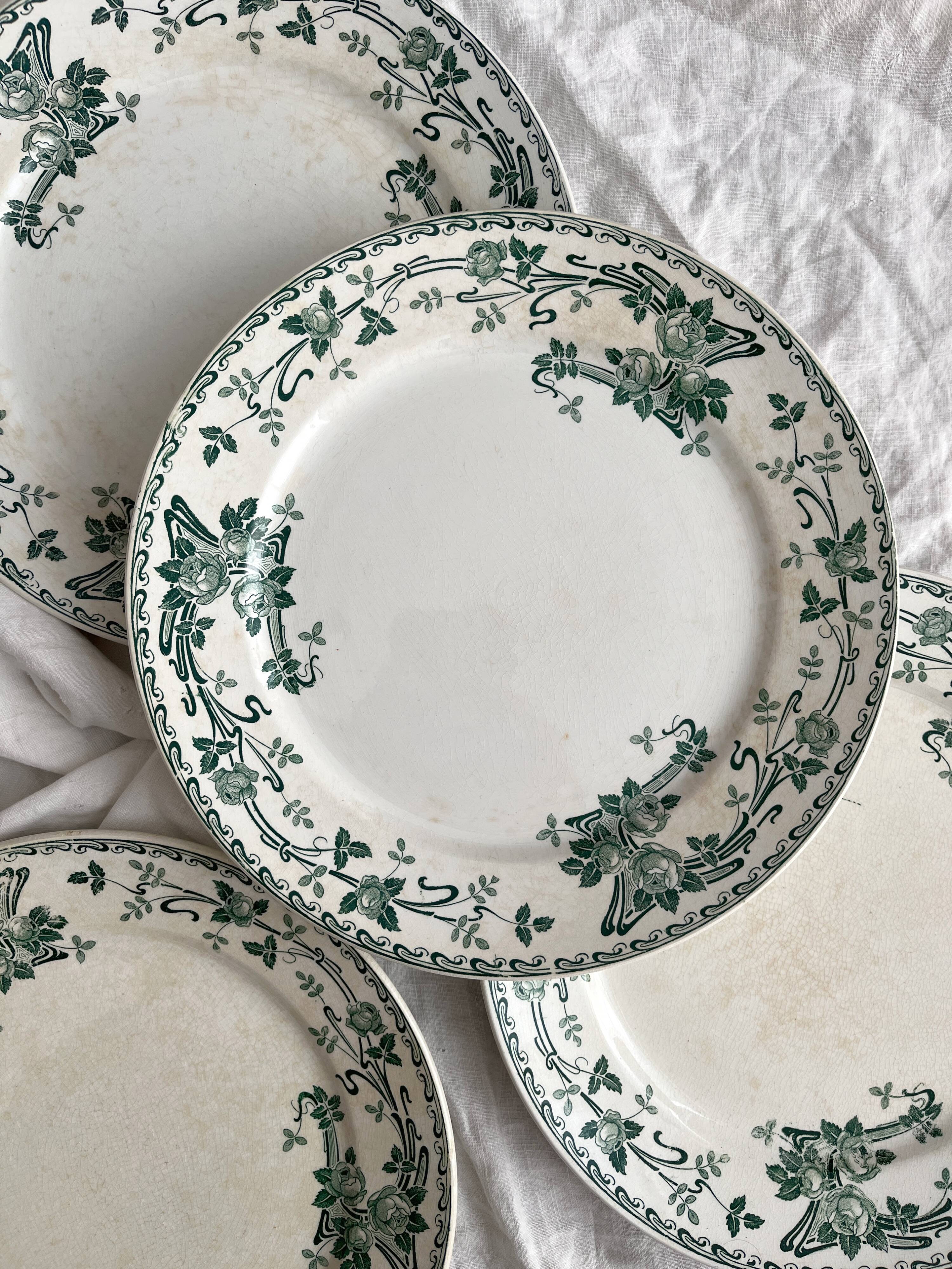 4 ironstone dinner plates "Rosa" Boch Freres Keramis BFK