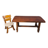 Solid wood brutalist dining table, 1960s