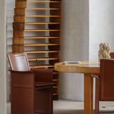 Ensemble de 4 fauteuils en cuir marron/rouge, Tito Agnoli, moderne italien, années 1970