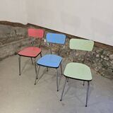 3 pink, green, blue Formica chairs