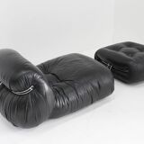 Soriana Chaise Lounge Chair by Afra & Tobia Scarpa for Cassina black leathe