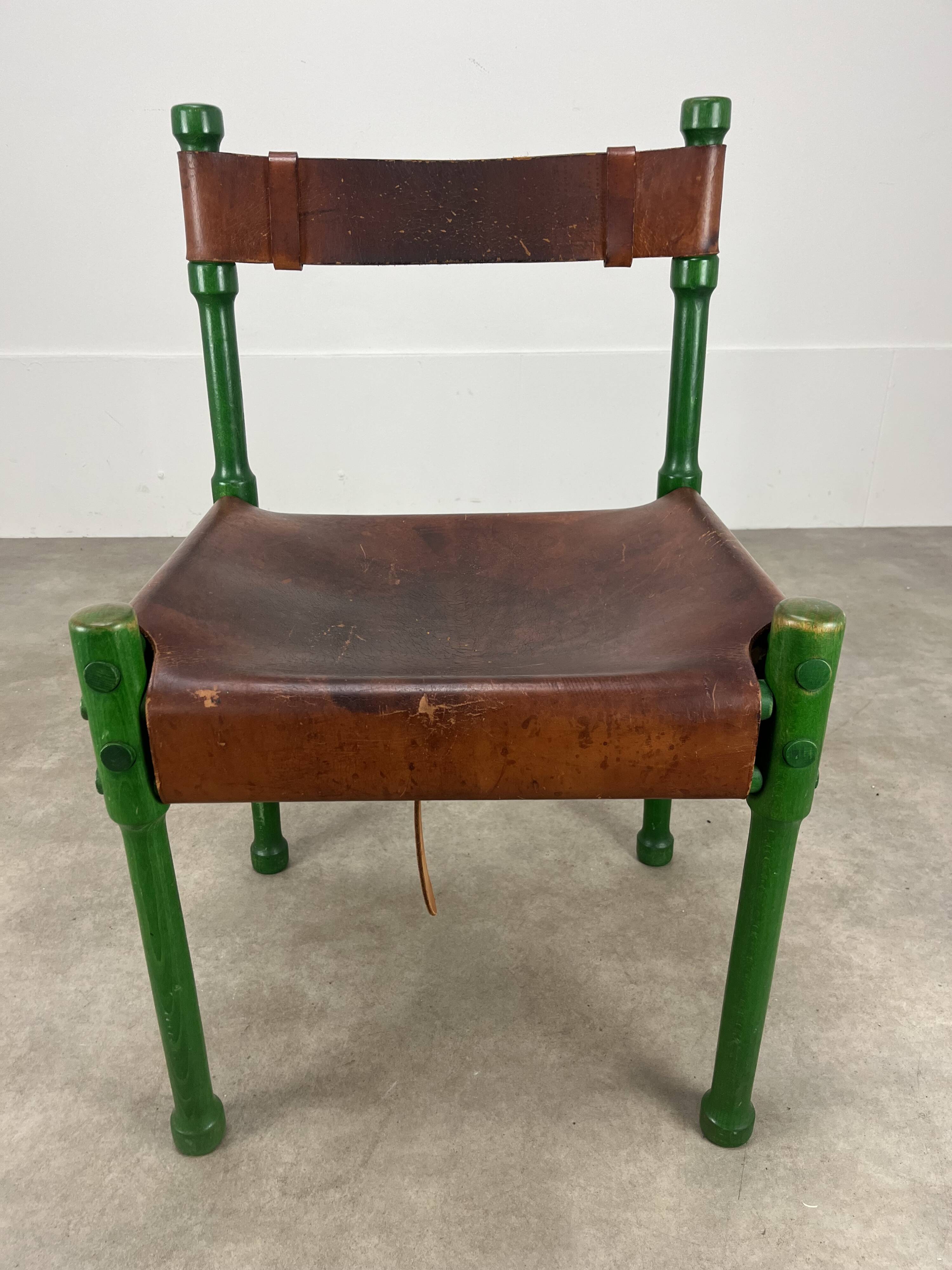 Stretched leather safari chair, 60s Jungle Chic style