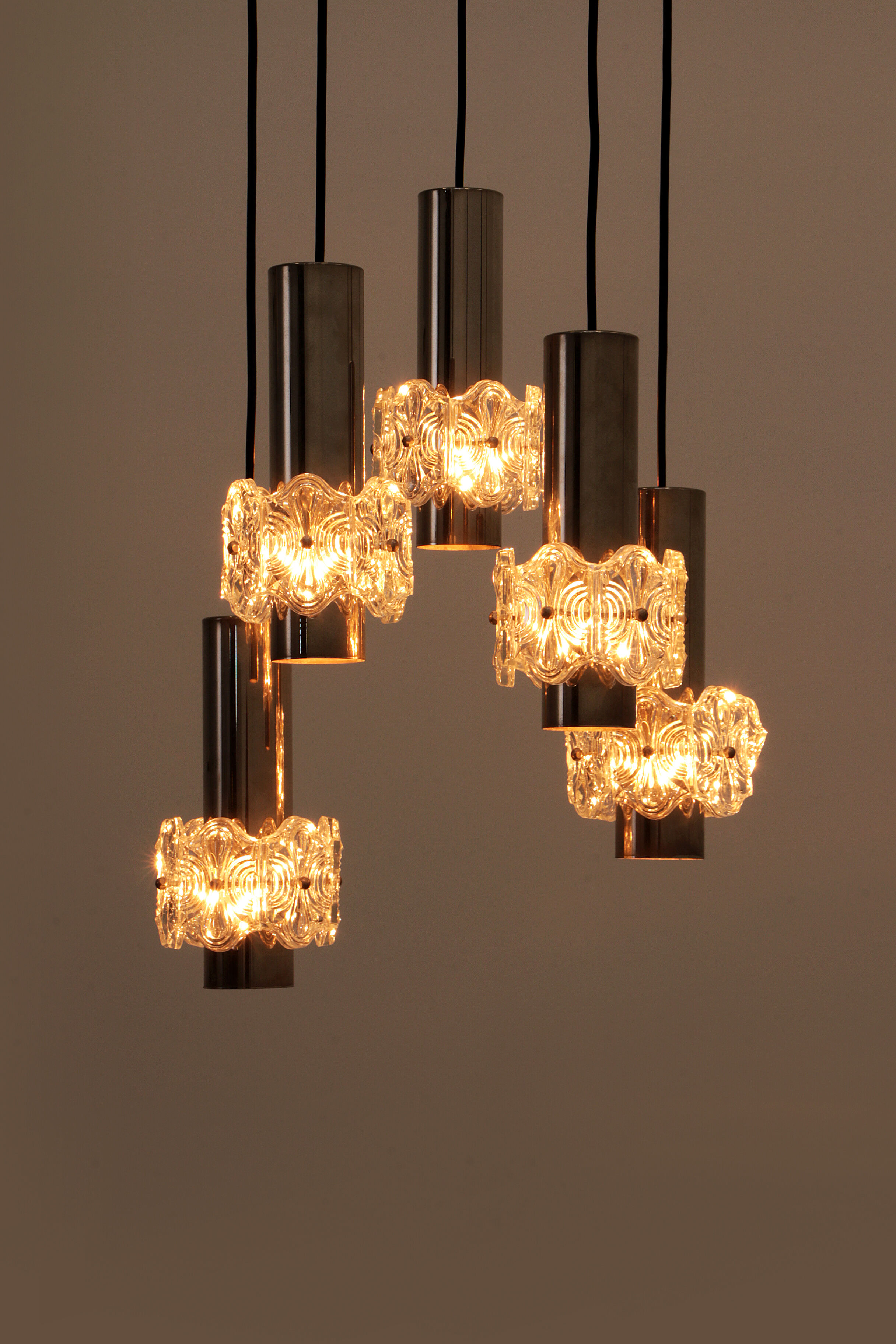 Vintage Chandelier Cascade Hanging Lamp with 5 lamps, 1960