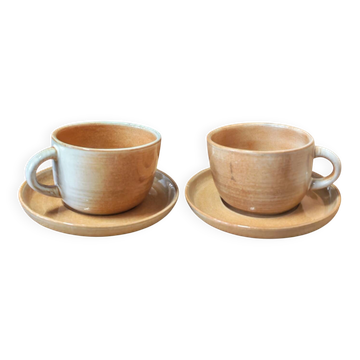 Pair of vintage 1970s glazed stoneware mugs.