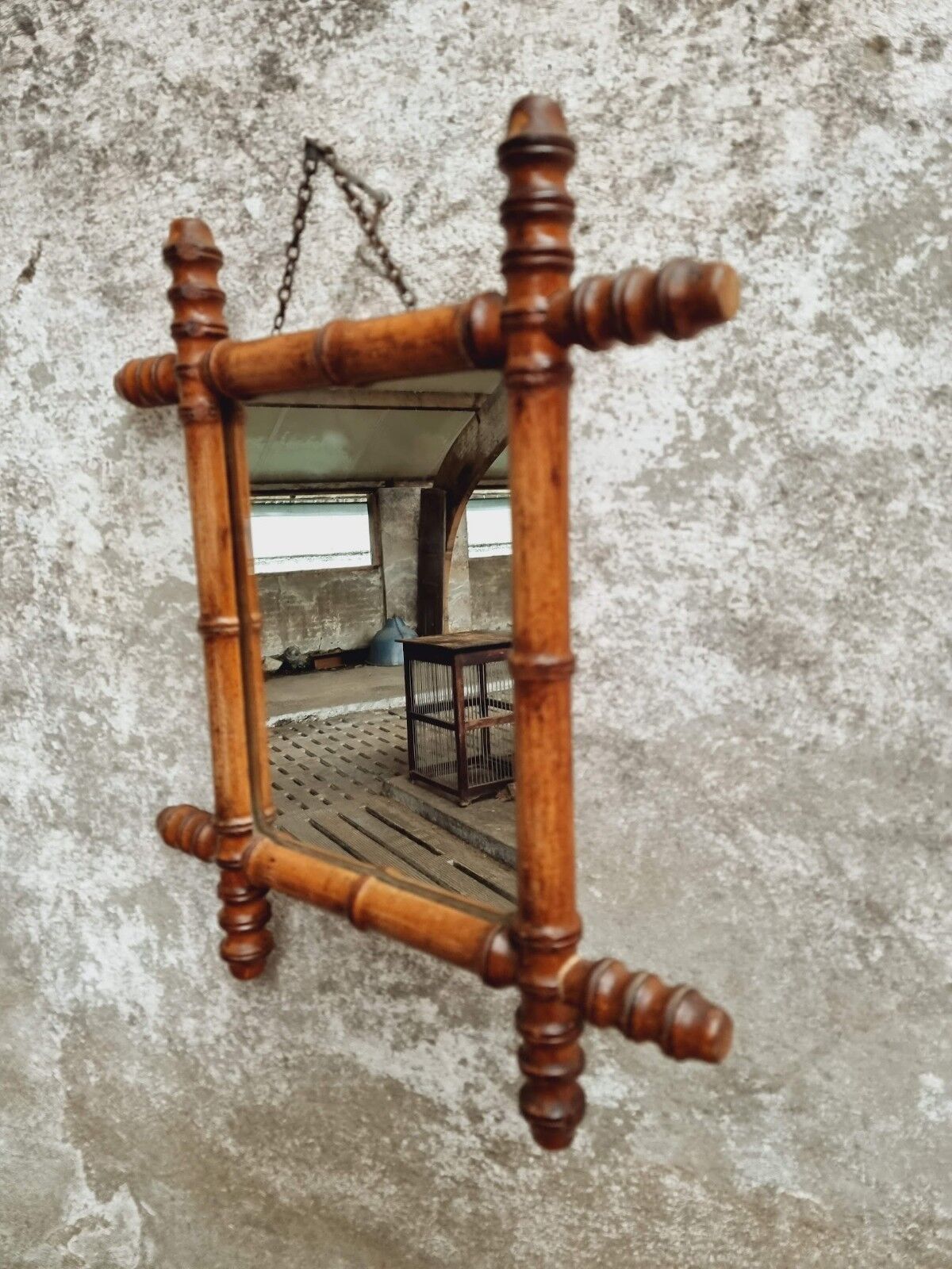 Vintage mirror faux bamboo 39x44cm