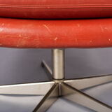 Danish red leather swivel chair, 1960