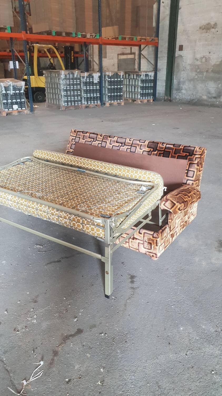 1970s velvet convertible sofa