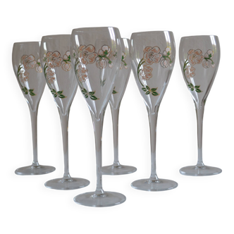 6 champagne flutes Perrier Jouet model Belle Époque by Emile Gallé