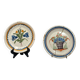 Two antique 18th-century faience plates, stapled.