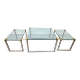 Tables de café et d'appoint T53 en laiton et verre par Peter Ghyczy, années 1970, ensemble de 3.