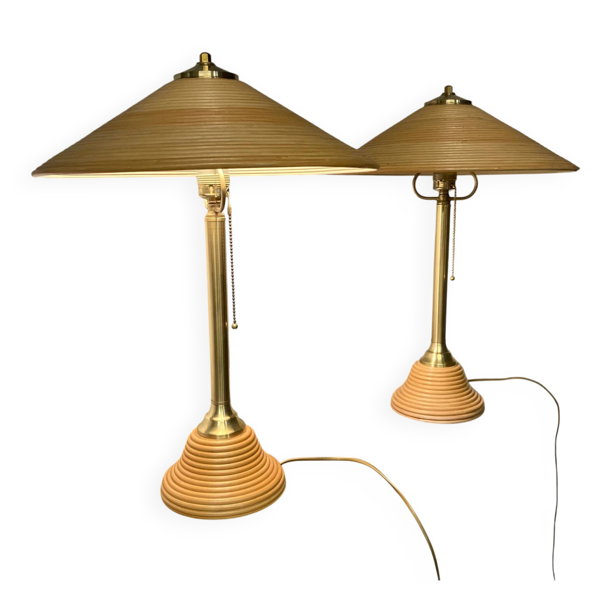 Vintage Pencil Reed table lamp set, Italy, 1970s