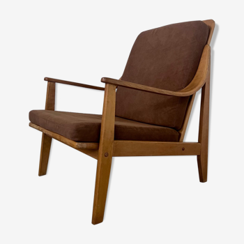 Ancien fauteuil scandinave design années 60 en hêtre massif vintage