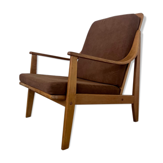 Ancien fauteuil scandinave design années 60 en hêtre massif vintage