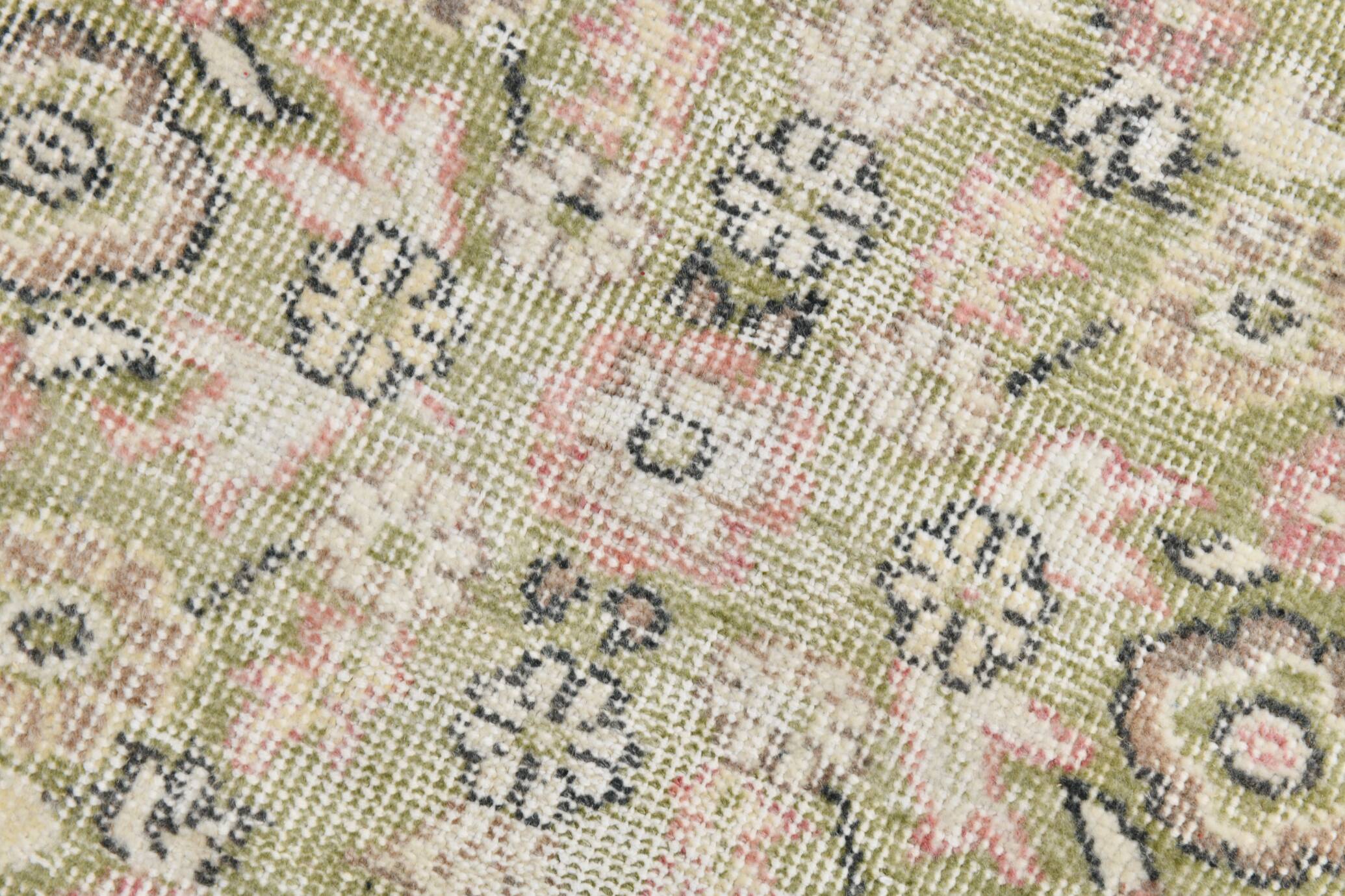 Beige & Green Vintage Persian Rug, Soft Palette Rug, 204x320 Cm