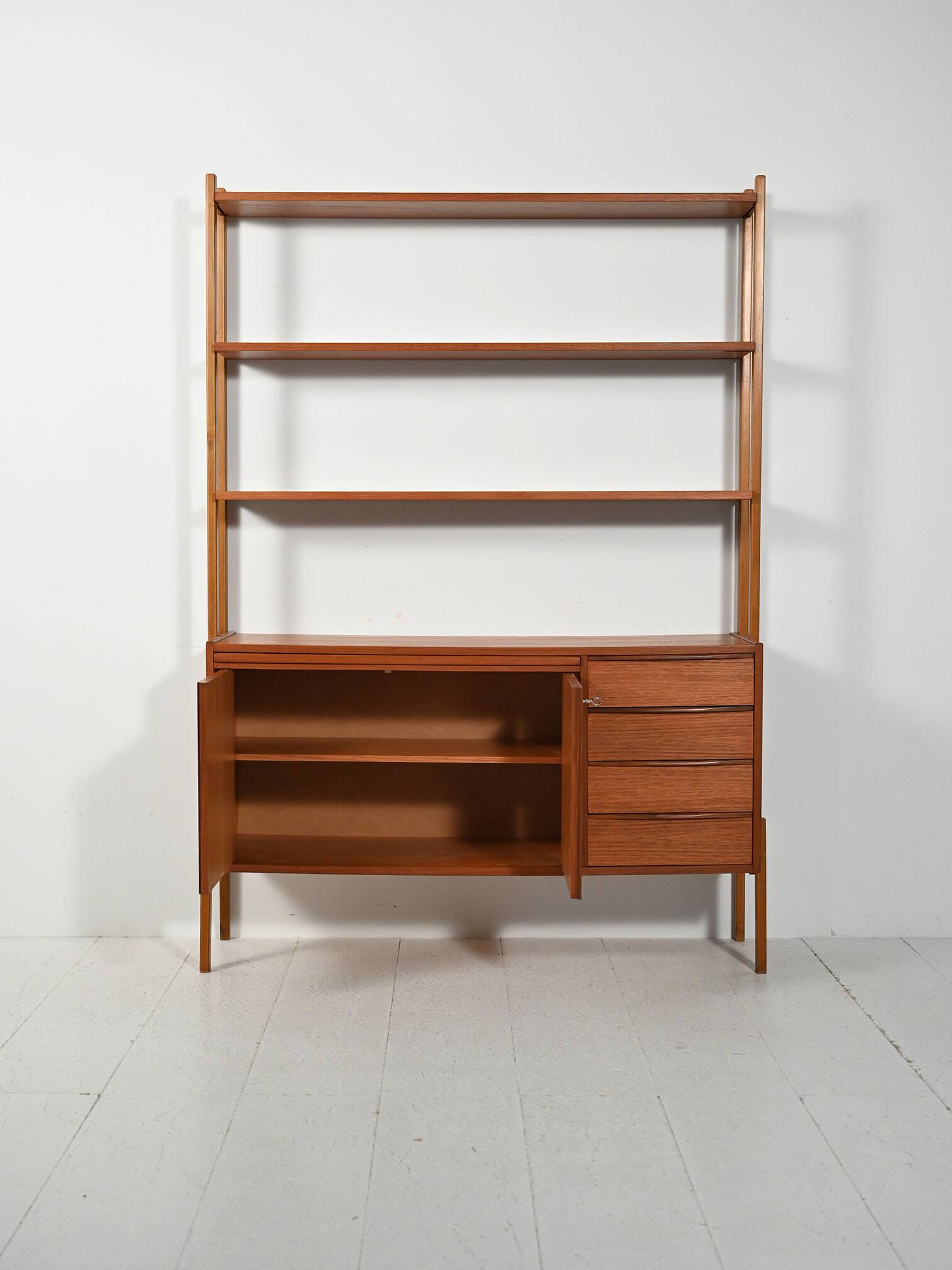 Scandinavian teak bookcase with pull-out desk