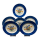6 Bernardaud Limoges Borghese dessert plates with blue rim and fruit ribbon