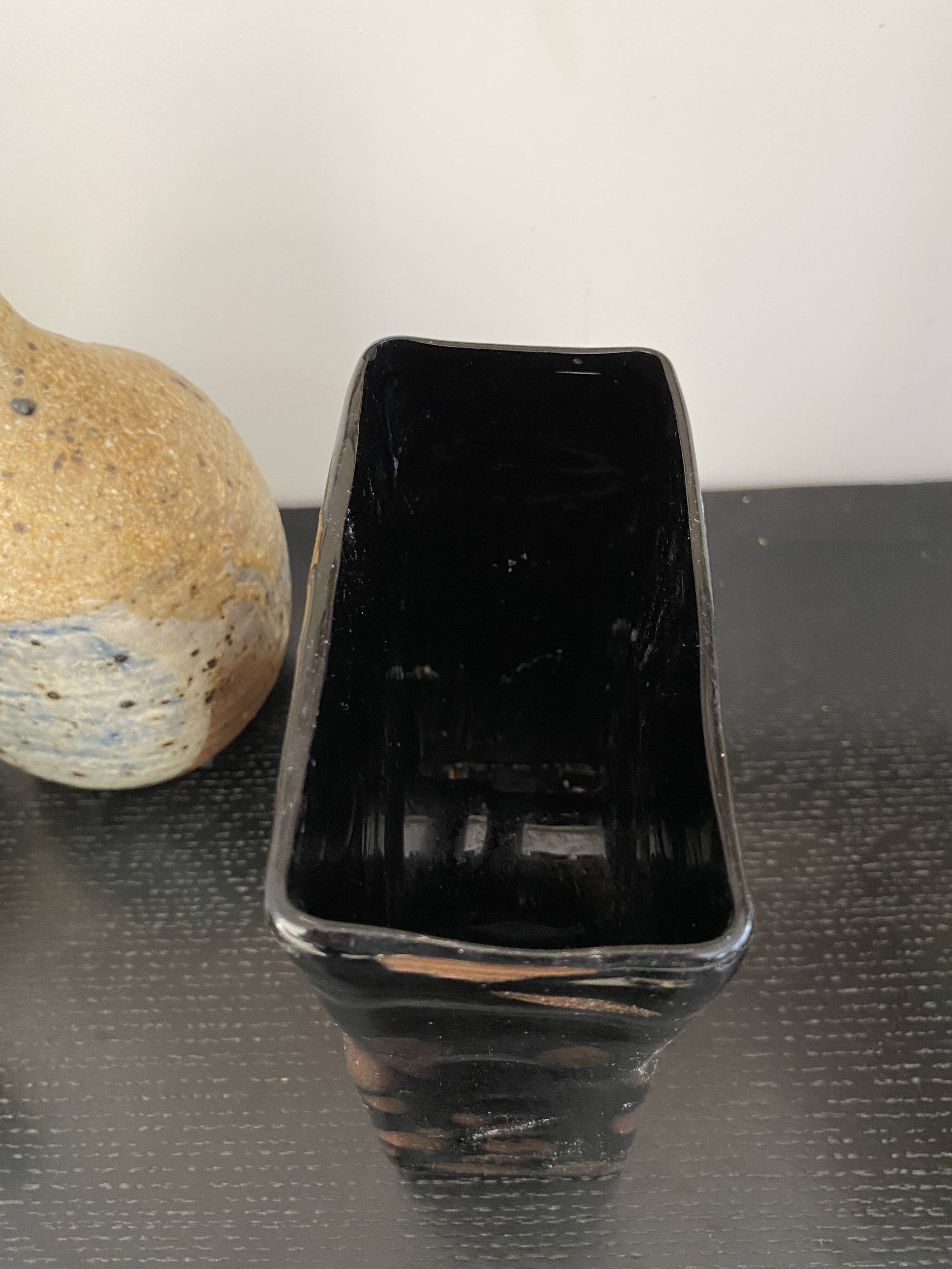 Black and gold glass vase, Italy 1980s