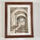 Tableau ancien aquarelle intérieur chapelle sur papier