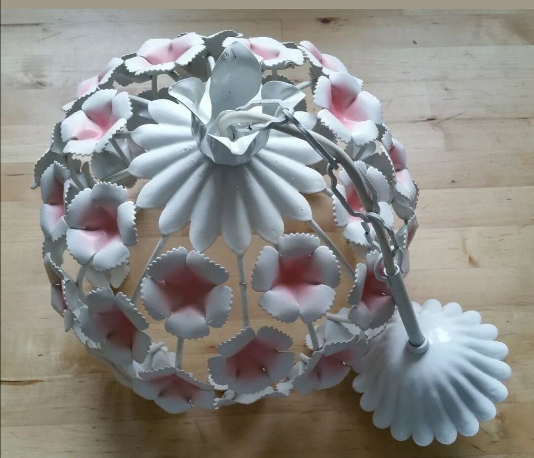 Vintage flowers painted sheet metal hanging lamp
