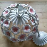 Vintage flowers painted sheet metal hanging lamp