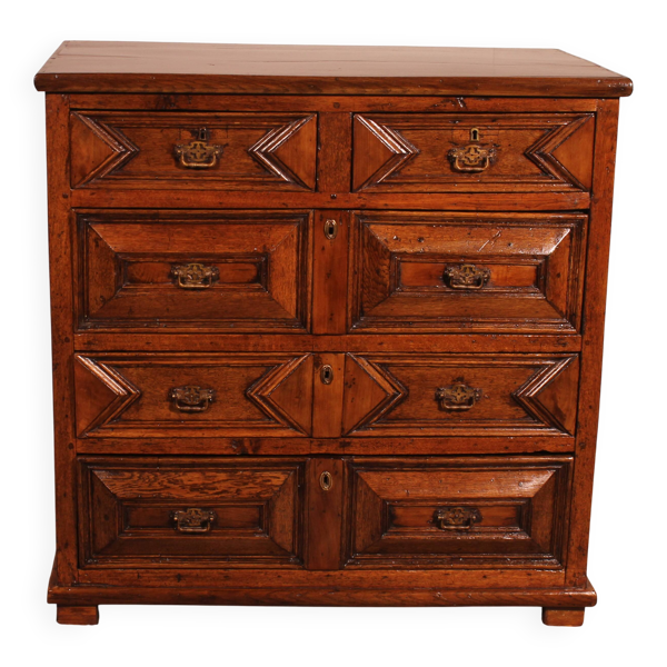 Commode Jacobean en chêne et noyer, XVIIème siècle