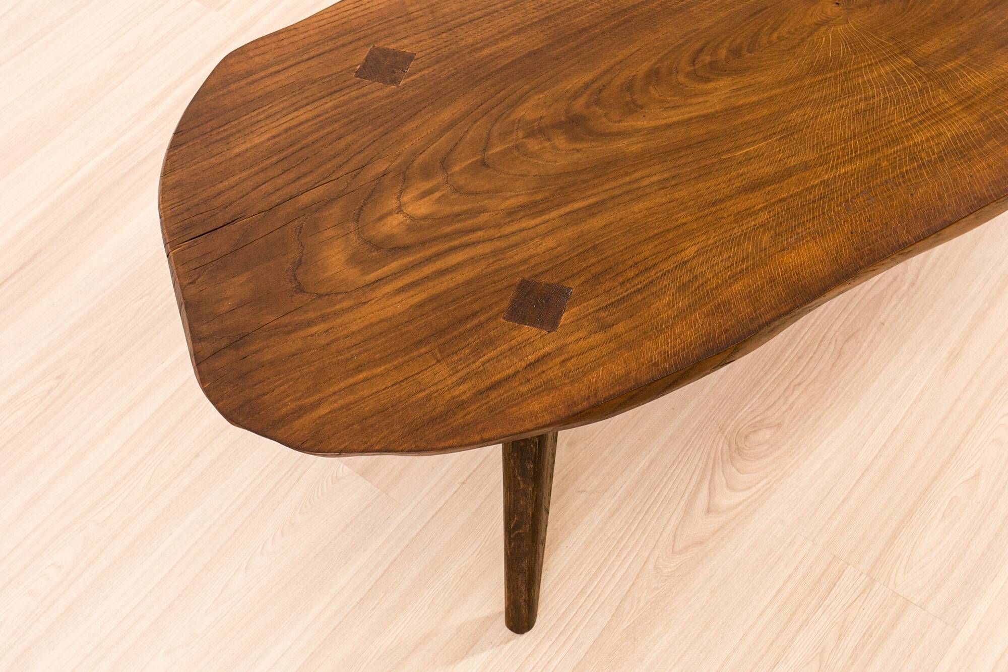 Brutalist Solid Oak Slab Coffee Table, Central Europe, 1960s–1970s