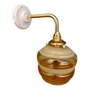 Vintage yellow and gold glass elbow wall light