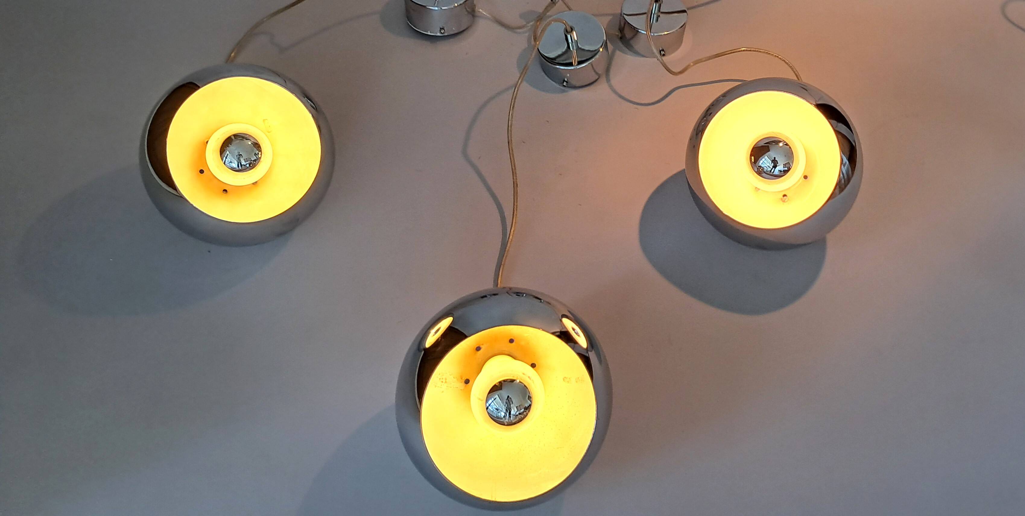 Set of 3 Benny Frandsen modular chrome pendant lights, Denmark 1970/80